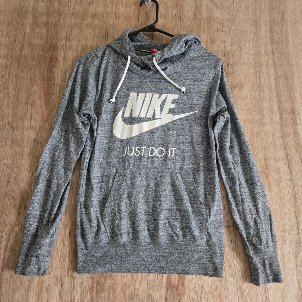 Nike Gym Vintage Pullover Hoodie Women's Size M Heather Gray Just Do It Logo